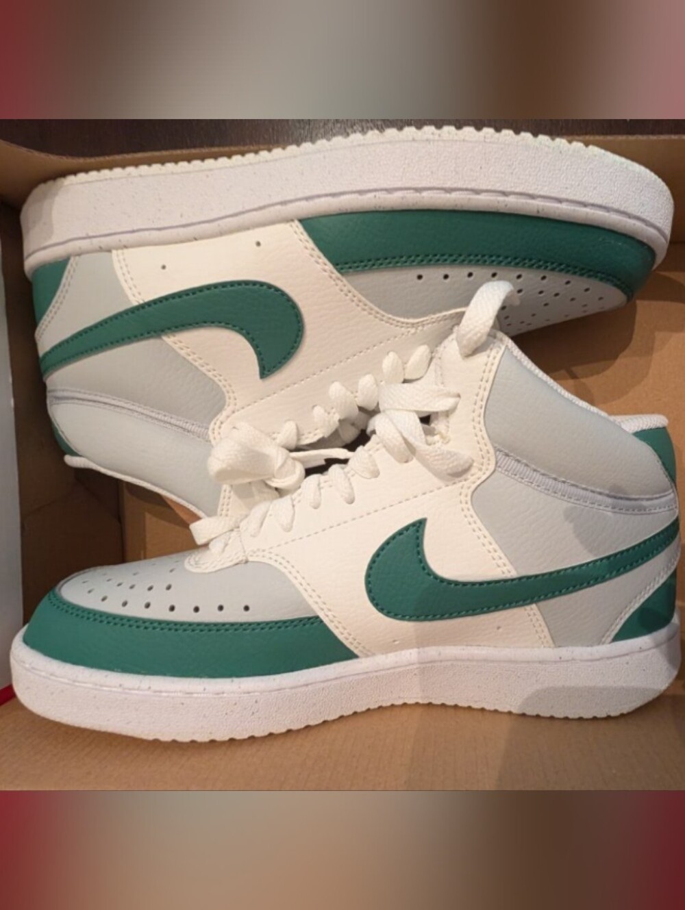 Nike White and Teal Mid-Top Sneakers
